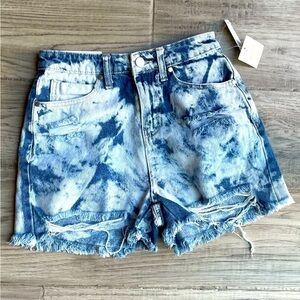 NWT BP Denim Shorts Bleach Wash/Tie Die Distressed Blue/White Zipper Front SZ 26